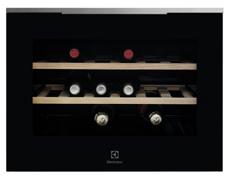 Холодильник Electrolux вбудований для вина, 45x60х56, полок - 2, зон - 1, бут-18, ST, чорний