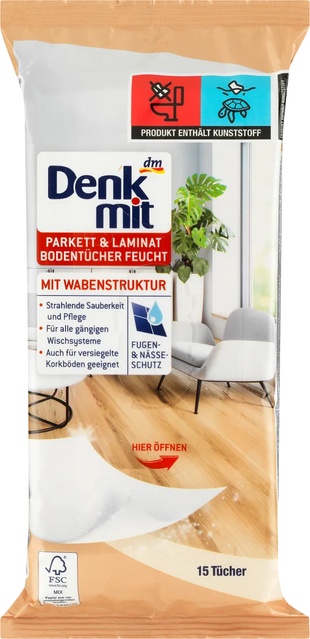 Влажные cалфетки для паркета и ламината Denkmit 15 шт. – бытовая химия мыло, сервертки, универсальные средства