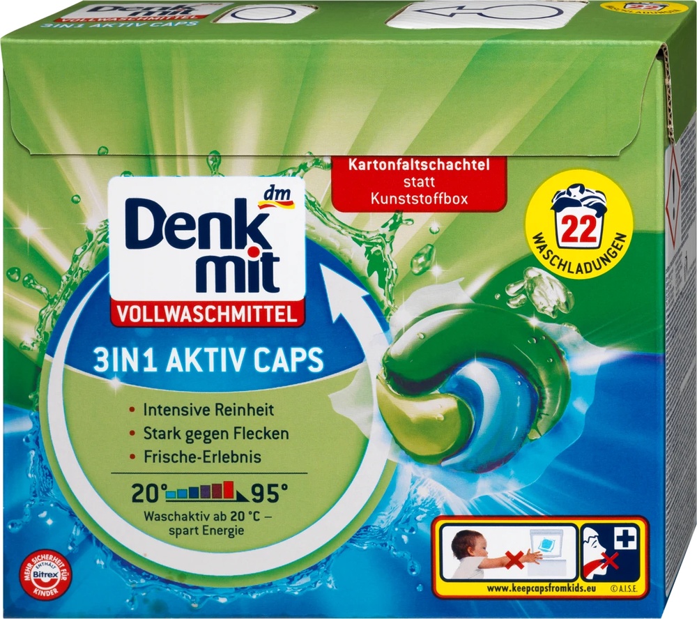 Надпотужний миючий засіб 3в1 Active Caps Denkmit, 22 капсули