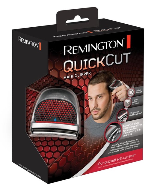 Машинка для стрижки Remington QuickCut Hairclipper, мережа+акум., роторний мотор, насадок-9, кейс, сталь, чорно-сріблястий