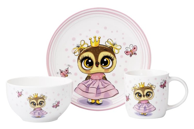 Набір дитячого посуду Ardesto Princess owl, 3 предмети, порцеляна