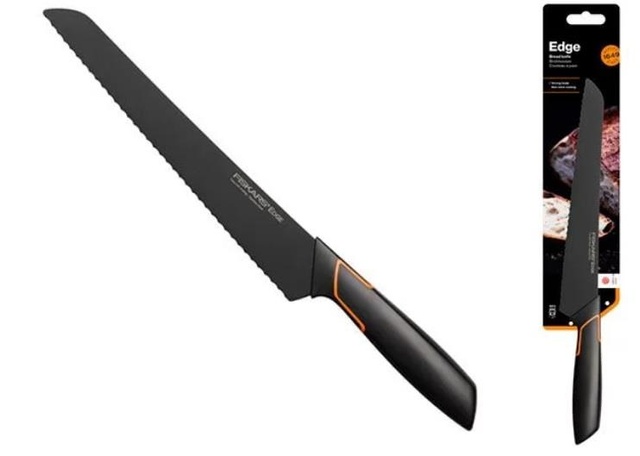 Кухонний ніж для хліба Fiskars Edge, 23.4см, нержавіюча сталь, пластик, чорний