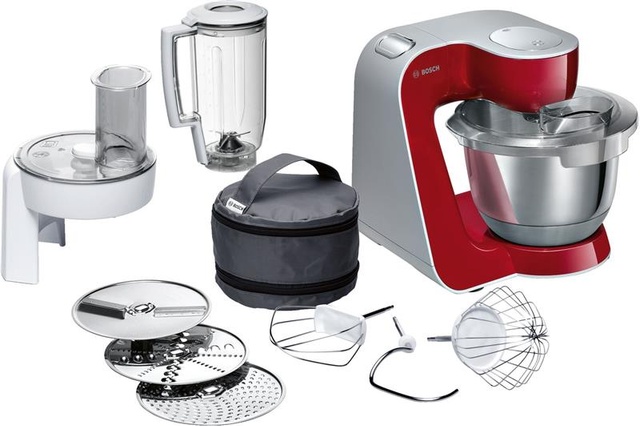 Кухонна машина Bosch 1000Вт, чаша-метал, корпус-пластик, насадок-8, червоний