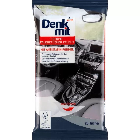 Салфетки-антистатик для авто Denkmit 20 шт - побутова хімія для авто Denkmit