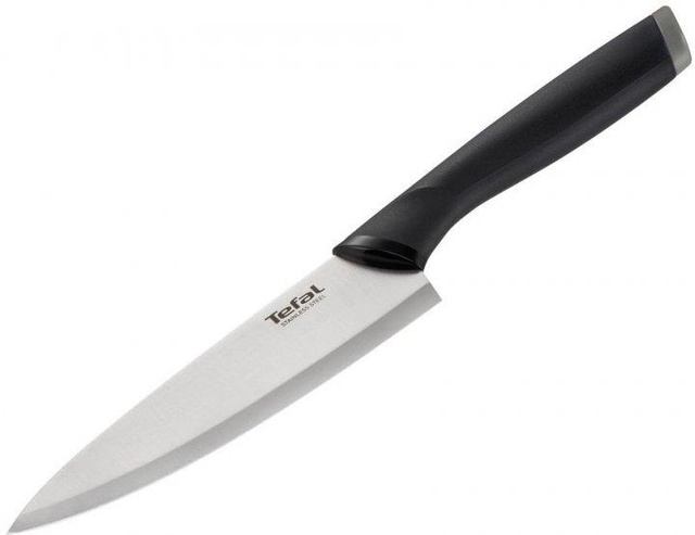 Кухонний ніж кухарський Tefal Comfort, 15см, з чохлом, нержавіюча сталь, платик, чорний