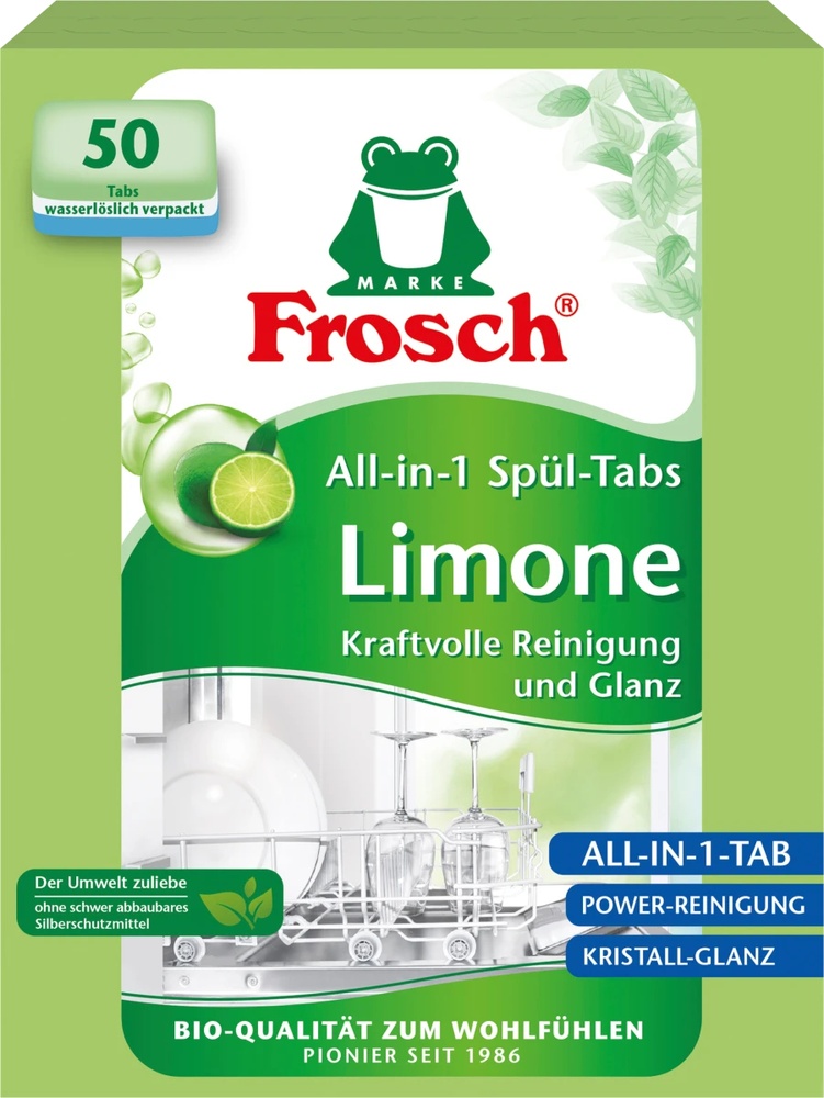 Таблетки для посудомоечной машины Lime Frosch, 50 шт. – бытовая химия для посудомоечных машин Frosch