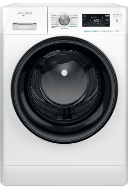 Пральна машина Whirlpool фронтальна, 9кг, 1400, A+++, 60см, дисплей, пара, інвертор, люк чорний, білий