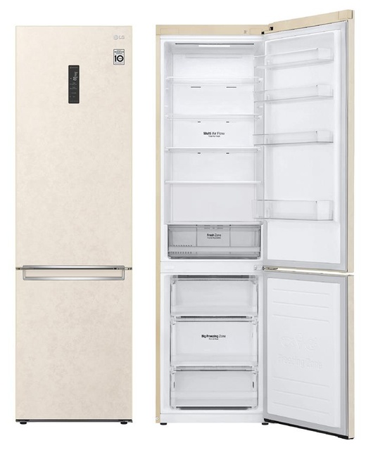 Холодильник LG з нижн. мороз., 203x60х68, холод.відд.-277л, мороз.відд.-107л, 2дв., А++, NF, інв., диспл зовн., зона св-ті, бежевий