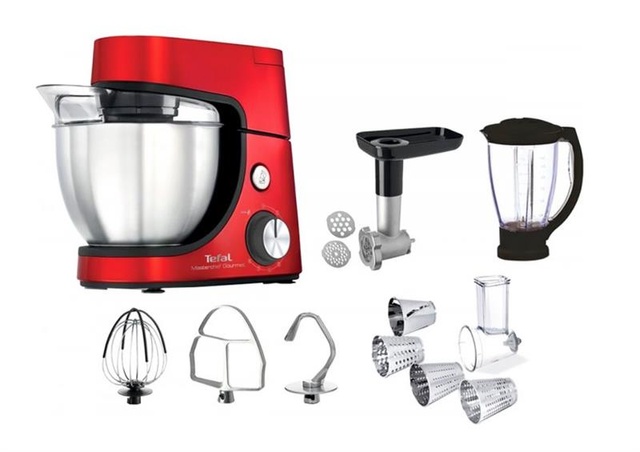 Кухонна машина Tefal Masterchef Gourmet 1100Вт, чаша-метал, корпус-пластик, насадок-6, червоний