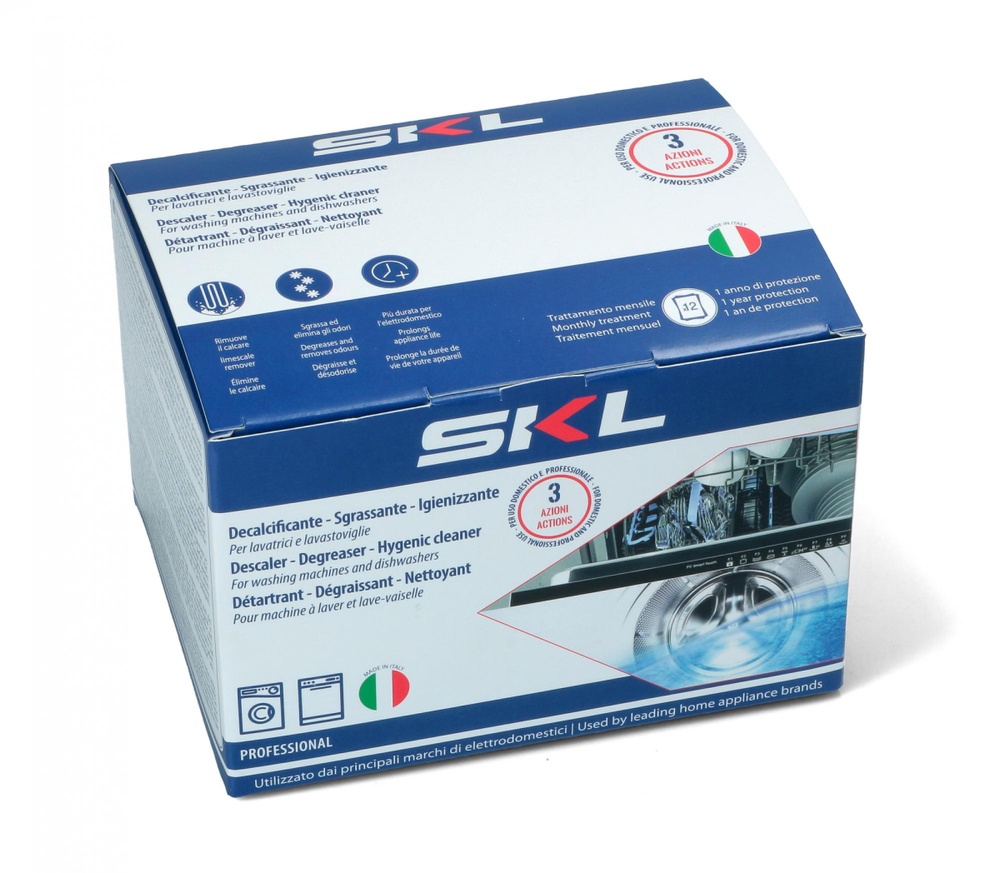 Засіб (порошок) для видалення накипу SKL 12 пакетиків, 250 мл - побутова хімія для пральних машин SKL