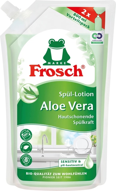 Засіб для миття посуду Aloe Vera Frosch, дой-пак 800 мл - побутова хімія мило, сервертки, універсальні засобиFrosch