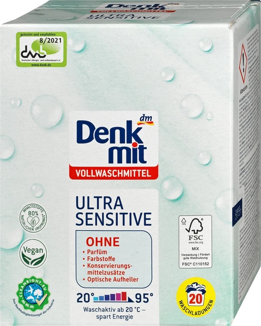 Гіпоалергенний порошок для прання білого одягу Denkmit Ultra Sensitive 1.35 кг