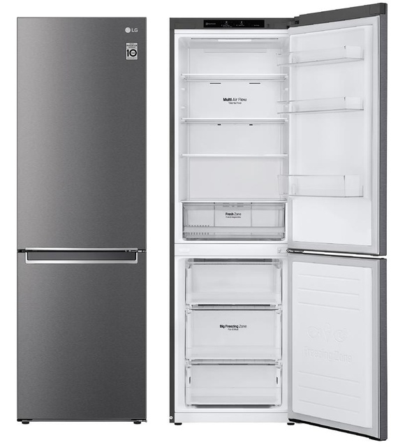 Холодильник LG з нижн. мороз., 186x60х68, холод.відд.-234л, мороз.відд.-107л, 2дв., А++, NF, інв., диспл внутр., зона св-ті, сірий темний