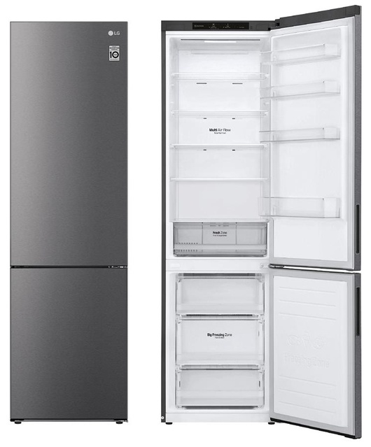 Холодильник LG з нижн. мороз., 203x60х68, холод.відд.-277л, мороз.відд.-107л, 2дв., А++, NF, інв., диспл внутр., зона св-ті, сірий темний