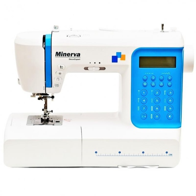 Швейна машина MINERVA DECOREXPERT, комп`ютерна, 70Вт, 197 шв.оп., петля автомат, білий+синій
