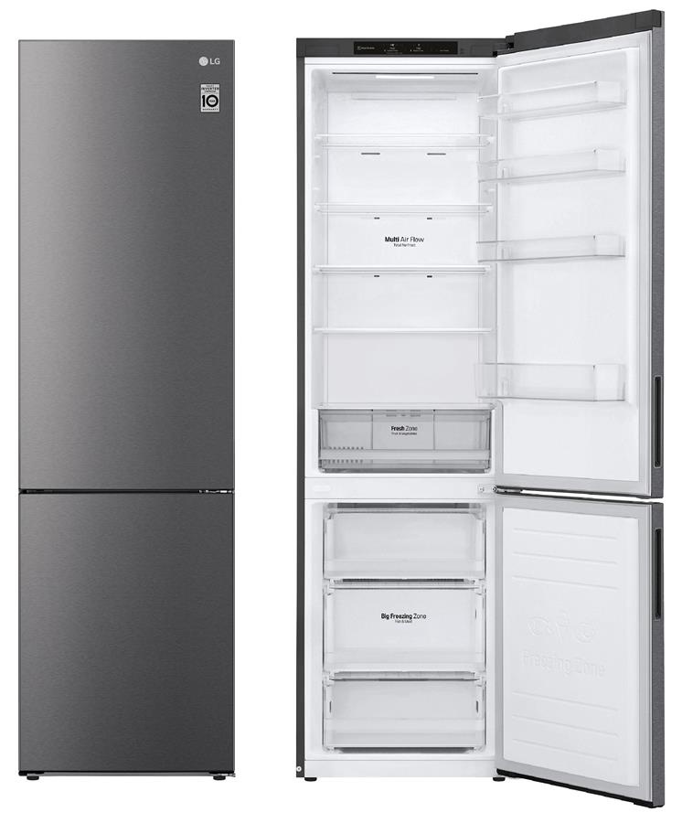 Холодильник LG з нижн. мороз., 203x60х68, холод.відд.-277л, мороз.відд.-107л, 2дв., А++, NF, інв., диспл внутр., зона св-ті, сірий темний