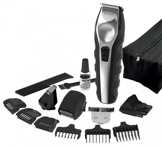 Тример WAHL Ergonomic Total Grooming Kit, для бороди, вусів і тіла, акум., роторний мотор, насадок-13, сталь, чорно-сріблястий