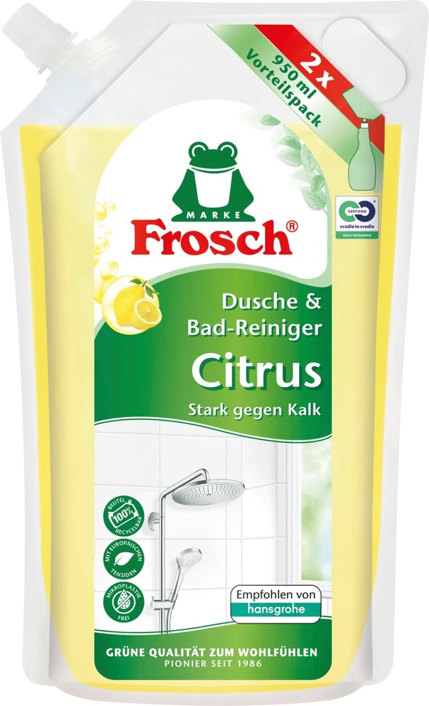 Средство для чистки ванной комнаты Citrus Frosch, дой-пак 950 мл – бытовая химия для ванн Frosch