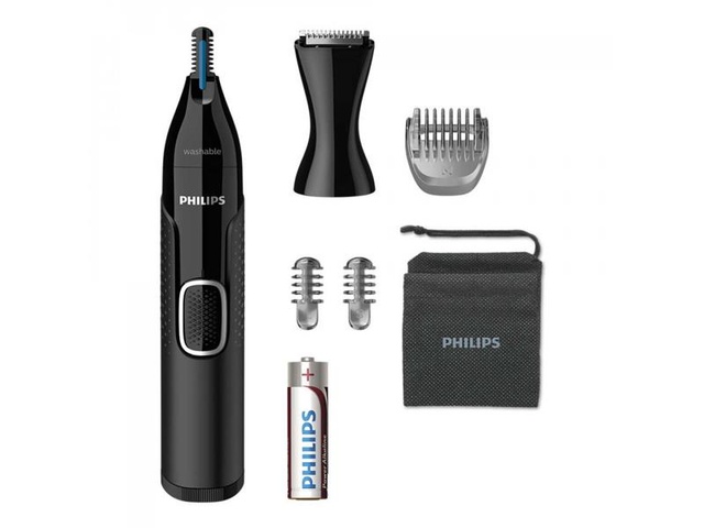 Тример Philips Series 5000, для бороди, вусів, окантовки, брови, носа та вух, 1хАА, насадок-4, чохол, сталь, чорний