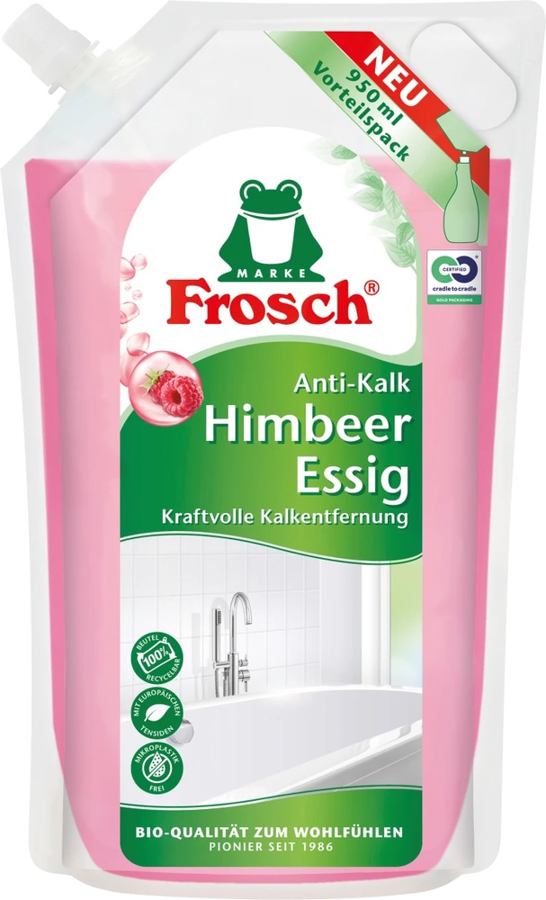 Средство от известкового налета Himbeer-Essig Frosch, дой-пак 950 мл – бытовая химия мыло, сервертки, универсальные средства Frosch