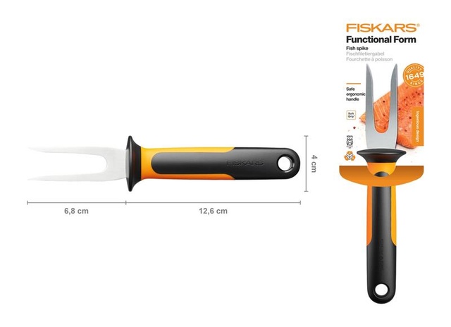 Виделка для риби Fiskars Functional Form, 19см, нержавіюча сталь, пластик, чорний