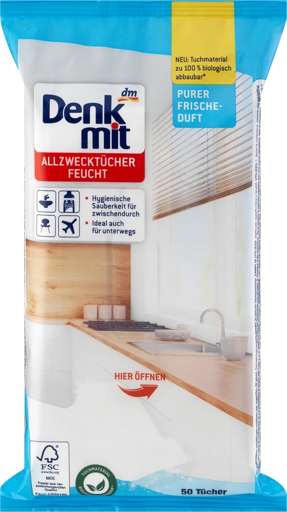 Влажные универсальные салфетки Pure Fresh Denkmit, 50 шт – бытовая химия мыло, сервертки, универсальные средства Denkmit