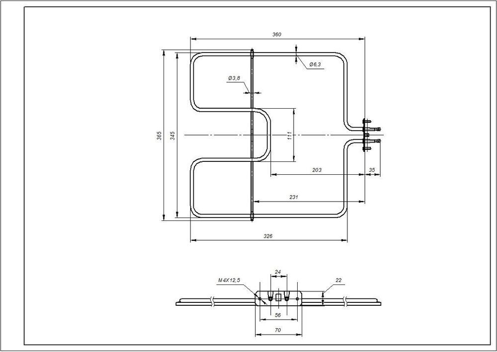 Тэн (нижний) для духовки 1600W ARDO 651067908 524012200 - запчасти для плит и духовок ARDO