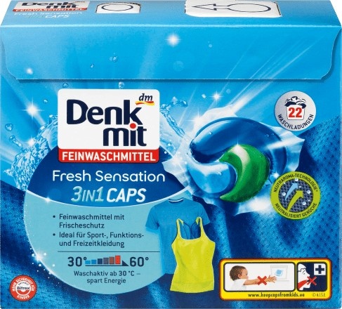 Капсулы для стирки Denkmit Fresh Sensation, 22 шт – бытовая химия для стиральных машин Denkmit