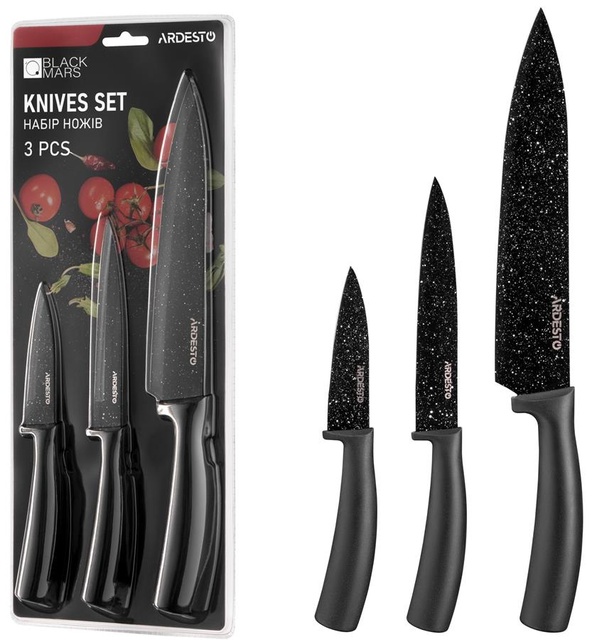 Набір ножів Ardesto Black Mars, 3 предмети, нержавіюча сталь, пластик, чорний