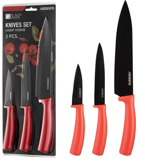 Набір ножів Ardesto Black Mars, 3 предмети, нержавіюча сталь, пластик, червоний