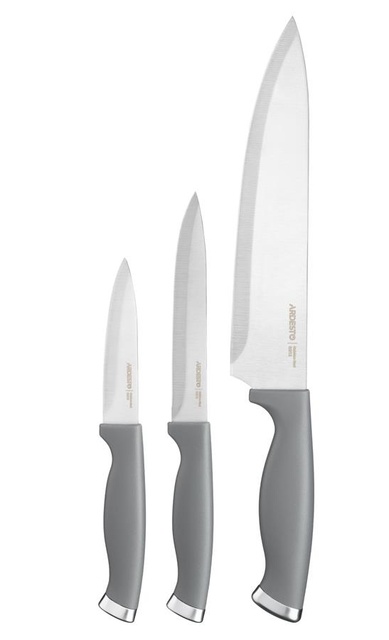 Набір ножів Ardesto Gemini Gourmet, 3 предмети, нержавіюча сталь, пластик, сірий