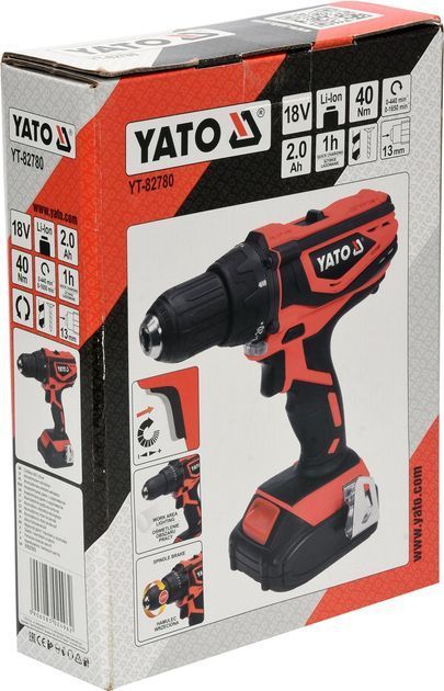 Шуруповерт-дриль акумуляторний YATO Li-Ion 18 В 2 Ач 40 Нм