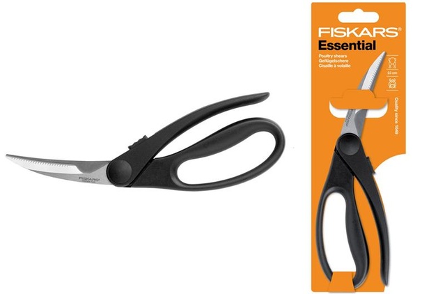 Ножиці кухонні для птиці Fiskars Essential, 23см, нержавіюча сталь, пластик, чорний