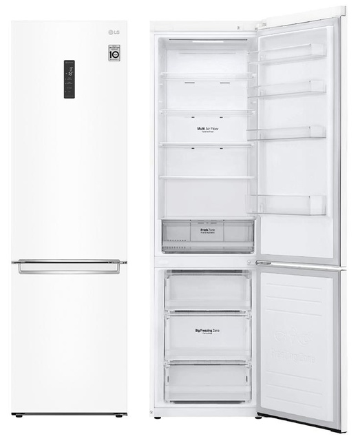 Холодильник LG з нижн. мороз., 203x60х68, холод.відд.-277л, мороз.відд.-107л, 2дв., А++, NF, інв., диспл зовн., зона св-ті, білий
