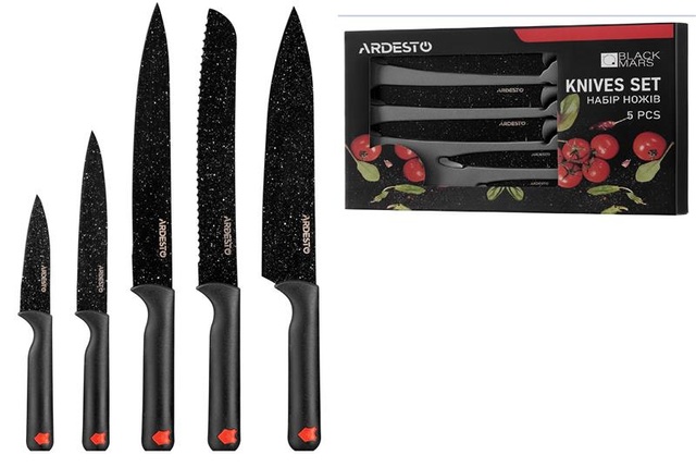 Набір ножів Ardesto Black Mars, 5 предметів, чорний, нержавіюча сталь, пластик