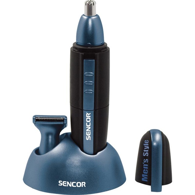 Тример Sencor, для бороди, вусів, носа та тіла, ААx1, насадок-2, підставка, сталь, чорно-синій