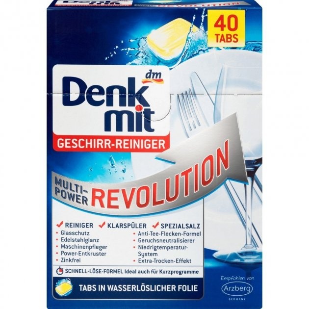 Таблетки для посудомоечных машин Denkmit Revolution 40 шт, 850 г – бытовая химия для посудомоечных машин Denkmit
