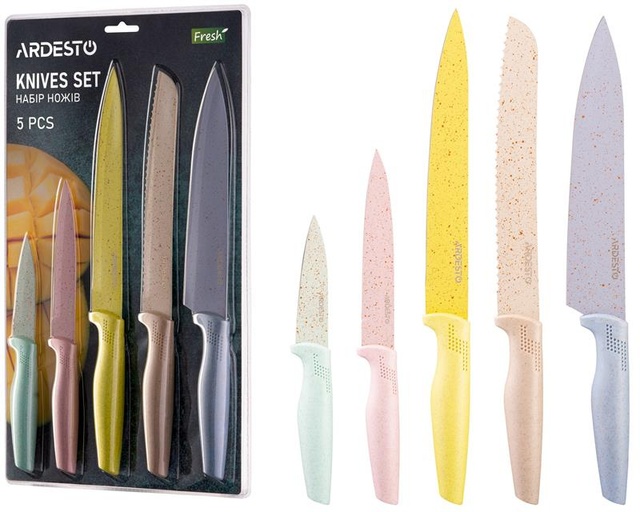 Набір ножів Ardesto Fresh, 5 предметів, нержавіюча сталь, пластик