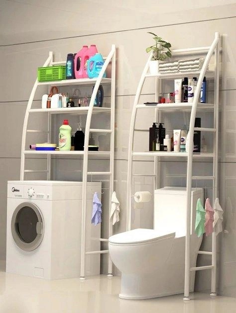 Стеллаж напольный в ванную для хранения вещей над стиральной машиной/унитазом белый – аксессуары для стиральных машин Без бренда