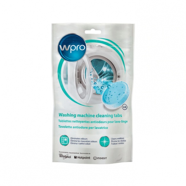 Таблетки для дезинфекции (3 шт.) стиральных машин Whirlpool WPRO 484000001180, 120 г – бытовая химия для стиральных машин Whirlpool