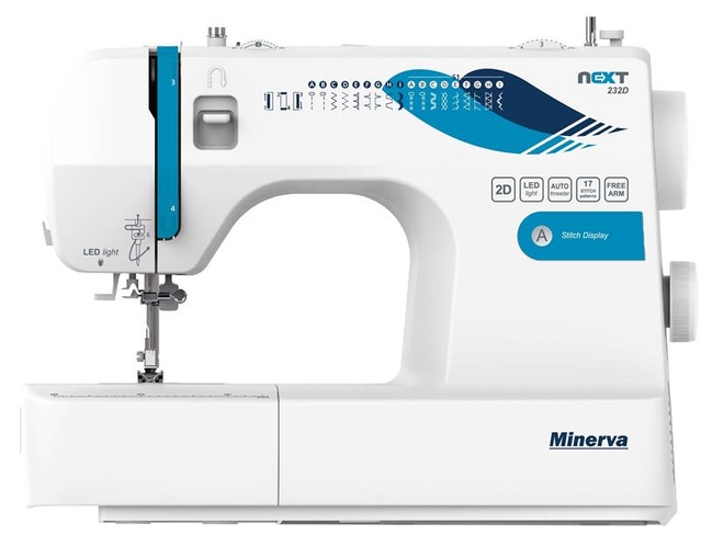 Швейна машина МINERVA NEXT 232D, електромех., 85Вт, 23 шв.оп., петля напівавтомат, білий + синій