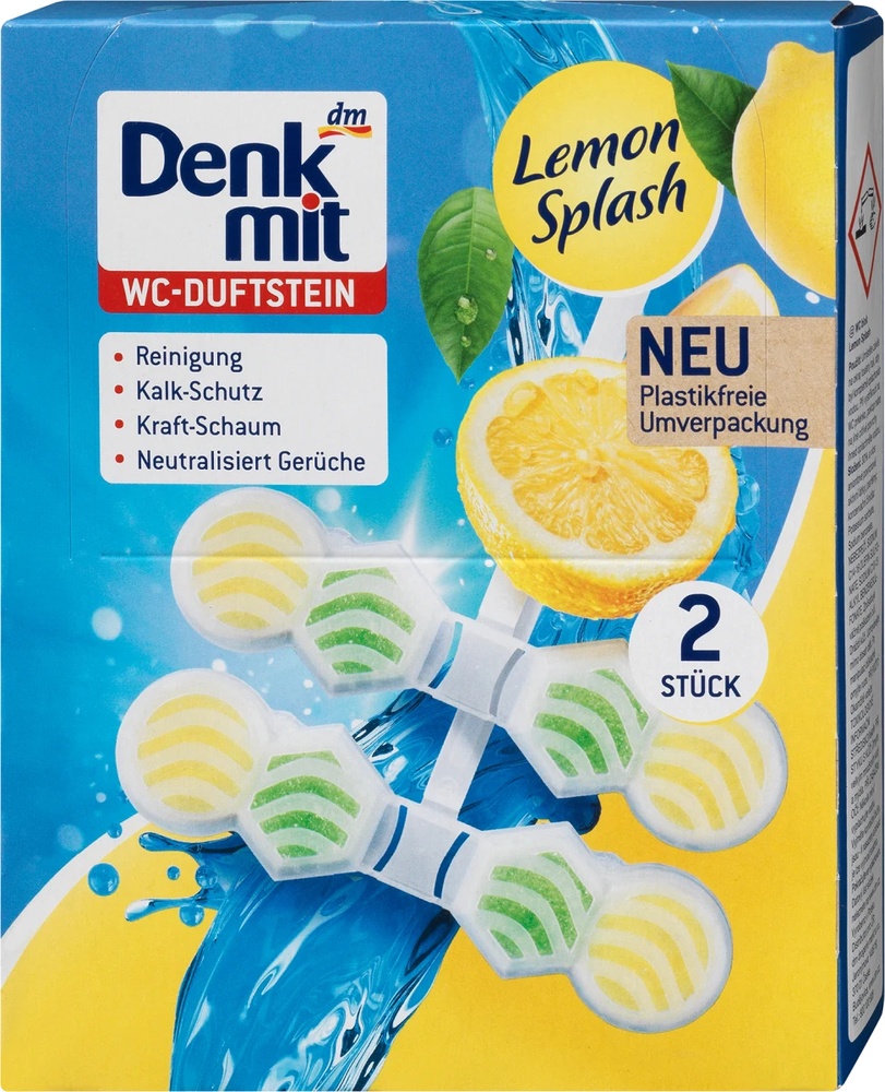 Ароматический блок для туалета Denkmit Lemon Splash, 2 шт. 96 г – бытовая химия для унитазов