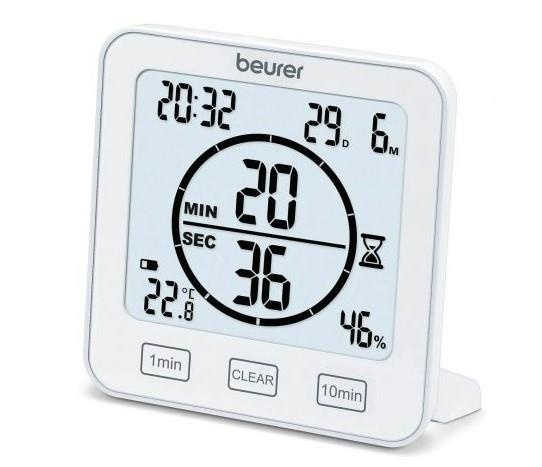 Термогігрометр Beurer, внутр. вимірювання, темп-ра, вологість, час, AAAx2, в комплекті, білий