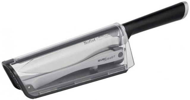 Кухонний ніж кухарський Tefal Eversharp, 16.5см, з чохол-точило нержавіюча сталь, пластик, чорний