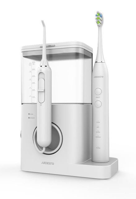 Іригатор Ardesto стаціонарний+електрична зубна щітка, чаша 600 мл, від мережі , 3 насадки, білий