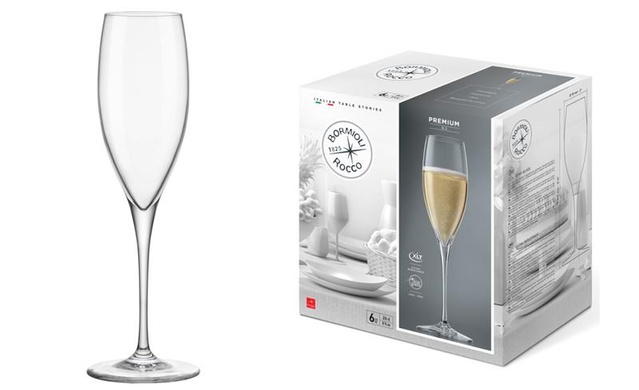 Набір келихів для шампанского Bormioli Rocco Premium, 250мл, h245мм, 6шт, скло, прозорий
