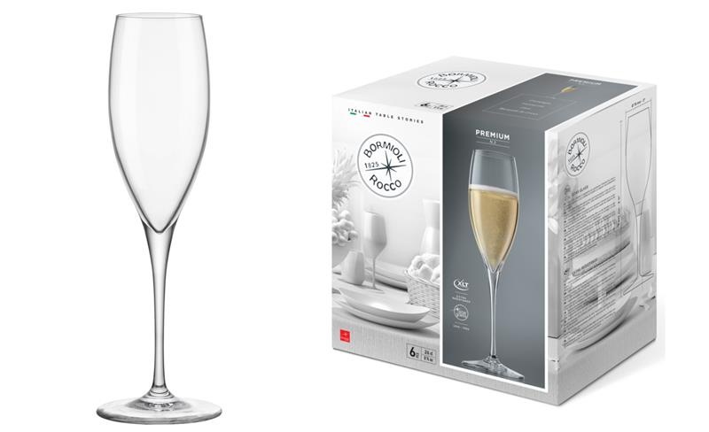 Набір келихів для шампанского Bormioli Rocco Premium, 250мл, h245мм, 6шт, скло, прозорий