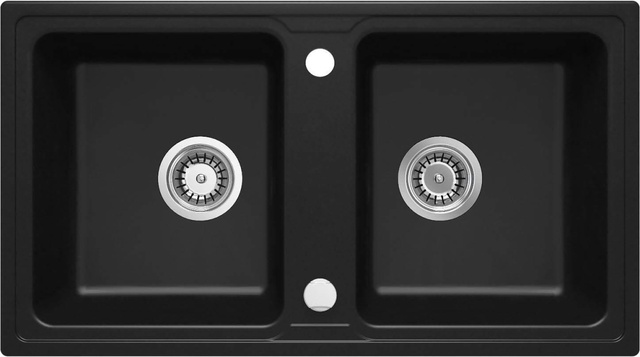 Мийка кухонна Deante Zorba, граніт, прямокут., без крила, 780х435х180мм, чаша - 2, накладна, чорний матовий