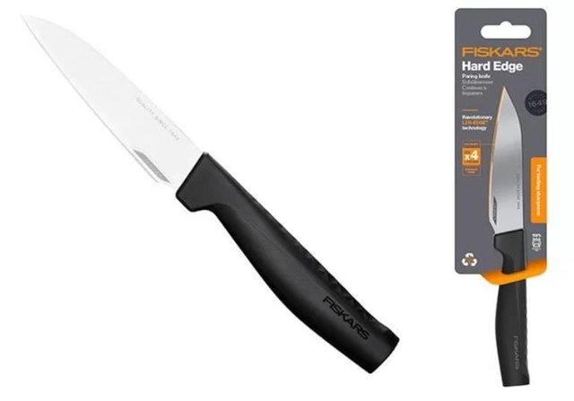 Кухонний ніж для коренеплодів Fiskars Hard Edge, 11см, нержавіюча сталь, пластик, чорний