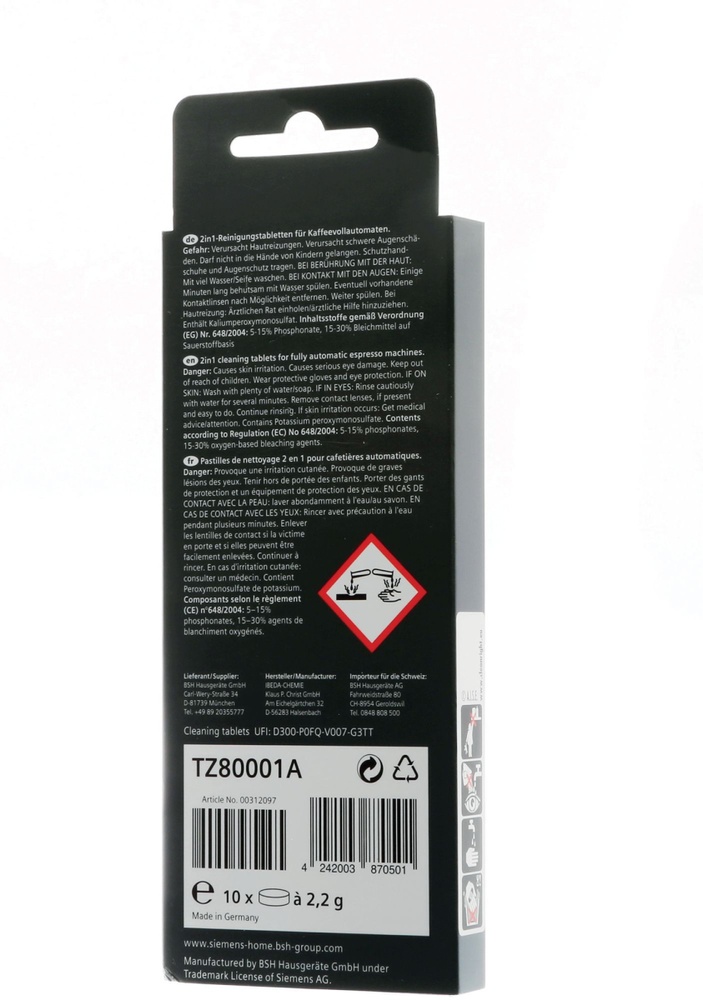 Таблетки для очищення від ефірних олій для кавомашини (10 шт.) Bosch 00312097 (TZ80001A) - побутова хімія для кавоварок i кавомашин Bosch